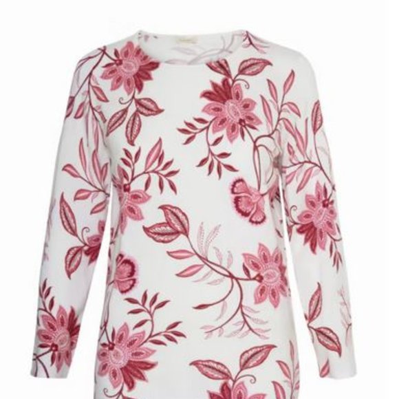 LAURA:  Boat Neck Floral Motif Sweater - white with fushia print - Picture 5 of 8
